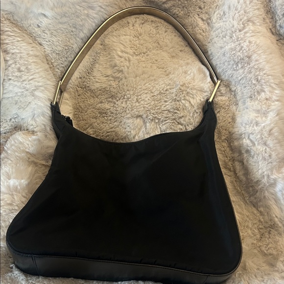 Prada Y2K Vintage nylon and leather with metal strap hobo bag